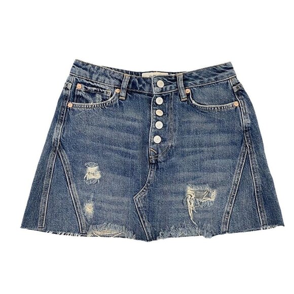 Free People Denim Jean Mini Skirt Women’s Size 26 Button Front We The Free - Picture 1 of 9